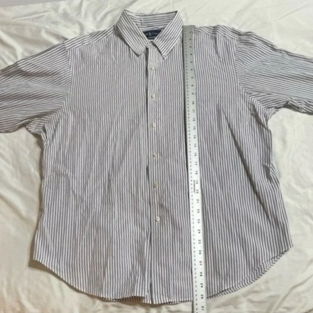 Polo Ralph Lauren Shirt Mens 17.5‎ Striped Blue/White Classic Fit Dress *READ*